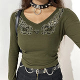 Indie Fairy Grunge Crop Top 90s Vintage Graphic Print Long Sleeve Women Crop Top Harajuku Autumn Spring Female Tees