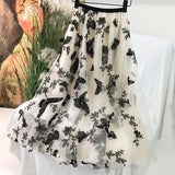 Heavy Industry Embroidered Mesh Skirt Women's Spring/Summer New Long Pleated Skirt A- Line