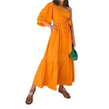 Spot 2025 Spring New Women's Fashion Temperament Inclined Shoulder Long Cotton And Linen