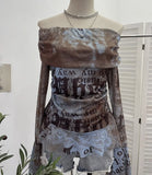 Real Shot Shoulder Strap Tie Dyed Net Shawl Shirt T-Shirt T-Shirt T-Shirt Design Folded Long-Sleeved T-Shirt
