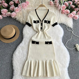 Zingj Fish Tail Dress Female Summer Dress 2024 New Knitted Black Temperament Waist Show Thin Design Sense