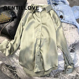 Long Sleeve Chic Blouses Women Korean Harajuku Satin Shirts Oversized Tops 2021 Autumn Simple All-match Tunic