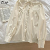 Lace-Up Kawaii Shirt Women New In Korean Preppy Style Button Up Elegant Blouse Mujer De Moda Loose Top Japanese
