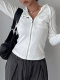 White Zip-Up Hooded Cropped Knit Top- Outfit