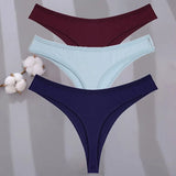 Sexy G-string Women's Cotton Panties Low-Waist Thongs Striped Solid Female Underpants Girl Comfortable Briefs