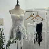 Sleeveless Vest Women With Chest Pads With Tectoral Lace Slings Irregular Ribbon Short Coat