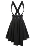 High Waisted Midi Skirts Buckled High Low Suspender Skirt Black Color Short Dress For