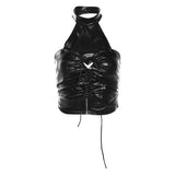 Zingj 2024 New Women's Hot Girl Design Sense Pleated Hollow Out Slim Two Wear Small Vest-Outfit