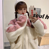Teddy Bear Fur Oversize Hoodies Harajuku Women Winter Bomber Jacket Faux Lambs Fur Coat Fleece Plus Size