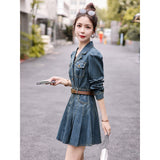 Zingj Hot Style Denim Dress Female 2024 Spring And Autumn New Small Fashion Temperament Slim Waist Short Skirt-Outfit