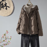 Autumn And Winter New Korean Version Loose White Duck Velvet Hooded Down Jacket Female Casual Fashion Warm Long Sleeve Short Coat-Outfit
