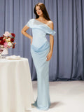 Blue Satin Corset Chiffon Off-shoulder Maxi Dress-Outfit