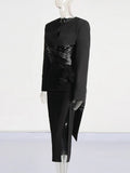 Fashion Premium Set 2025 New Solid Colored Rounded Collar With Dress + Sexy High Waist Open Fork