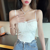 SummerWomen Retro Sweet Strap Tank Camis Corset Crop Tops with Built In Bras Chic Woman Tanks Camisoles Slim Crop