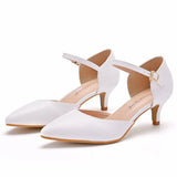 Cm White Fine-Heeled Pointed Sandals In Low- Heel Large-Size Women's Wedding Shoes Bride Shoes Large Size Small