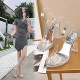 Sandals Women Sexy Transparent Waterproof Platform High Heels Word Crystal Heel Thick-heeled 11CM Car Model Shoes Slippers