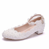 3 Cm Square-Headed Single-Shoe One-Word Wristband Spring And Autumn White Lace Wedding Shoes Bridesmaids