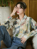 Vintage Painting Women Top And Blousue Long Sleeve Button Up Aesthetic Shirt Loose Print Designer Top Autumn