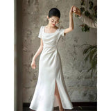 Temperament Engagement Dress Woman 2025 Winter New French License Simple Temperament Daily Can Wear Small White