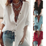 Street Hipster Pure Color Cotton Sleeves Loose-fitting V-neck Long Women's
