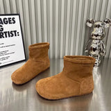 Matcha Green Snow Boots Fur Boots One In Autumn And Winter New Short Boots Round Head Flat Bottom Martin Boots Female