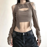 Zingj Sexy Hot Girl Summer New Women's Solid Color Slim Crop Street Fashion Hooded Long Sleeve T-Shirt-Outfit
