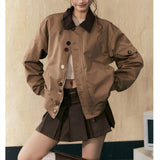 Zingj Brown Cleanfit Bump Color Jacket Coat Female Spring And Autumn Design Sense Lapel Versatile Niche Top