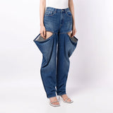 2025 New Fashion Temperament High Waist Design Sense Hollow Out Old Jeans Women's Show High Thin