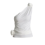 Contracted Wind 2025 Autumn New Unilateral Shoulder Belt Design Three-Dimensional Flower Pure Color Pleated Female Slim