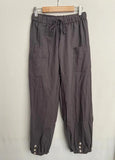 Loose High Waist Button Linen Trousers