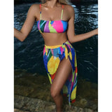 New Sexy 3Pcs Women Bikini Set With Beach Dress Printed Patchwork Biquini Swimwear Push Up Swimsuit Summer Bathing
