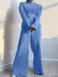 2023 Autumn New Women's Long Sleeve Small Stand Collar Waist Wide Leg Pants Temperament Pleated Casual Suit