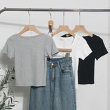Explosion Recommended Spice Girls Shoulder Short Sleeve T-Shirt Girl Summer Body Tight Short Buckle Buckle Coat