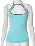 Zingj Tank Top Woman Hollow Out Backless Halter Neck Tie Up Tops Womens Clothing Cute Sexy Summer Camisole 1215-0-Outfit