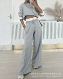 Zingj Series 2023 Grey Fake 2-Piece Casual Hoodie Wide-Leg Trouser Suit (2