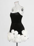 Vietnamese Style Sexy Dress 2025 Summer New Velvet Chest Three-Dimensional White Rose Small Puffy Dress