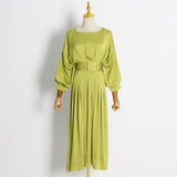2025 Summer New French Elegant Style Romantic Vertevery One Word To Receive Waist Seven Cents Waist Lantern Sleeve