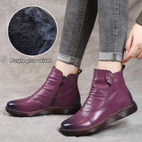 Winter Boots Leather Shoes Women's Fashion Snow Boots Women Flat Shoes Non-slip Warm Thick-Soled Sneakers Women