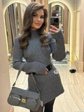 Neck Solid Knitted Ribbed Mini Dress Women Elegant Long Sleeve Slim Fit Short Dress 2023 Autumn Fashion Female Party