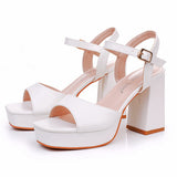 Cm Thick Heel Fish Mouth Waterproof Table Sandals Round Head Square Thick Heel Sandals White Bridal Wedding Dress