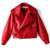 New Autumn Women Faux Leather Jacket Pu Motorcycle Biker Red Coat Turndown Collar Loose Streetwear Black Punk