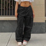 2022 Y2K Baggy Cargo Pants Women Low Waist Sweatpant Pink Vintage Street Pockets Wide Leg Trousers Joggers Pant