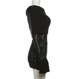 Sheer Knitted Off-Shoulder Mini Dress-Outfit