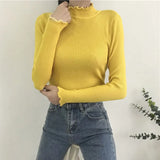 Ruched Women Sweater High Elastic Solid 2021 Fall Winter Fashion Sweater Women Slim Sexy Knitted Pullovers Pink