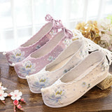 Zingj Shoes Hanfu Shoes Single Shoes / Cotton Shoes Blue Wave Ancient Costume Lotus Embroidered Cloth Shoes Girl Head