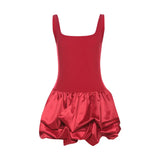 Autumn And Winter Women's New Pure Color Temperament Sexy Square Collar Taut Puffed Skirt Sleeveless Dress