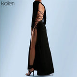 Fashion Sexy Hollow Out Backless Bandage Long Sleeve O Neck Leopard Maxi Dress For Women Autumn New Party Dresses