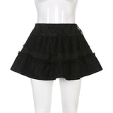 SUCHCUTE Gothic Lace Women Mini Skirts With Shorts Lolita Low Waist Grunge Fairycore Skirt Dark Academic Streetwear Punk
