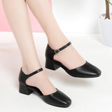 Square Head Spring And Autumn Shoes Mary Jane Hollow Single Shoes Thick Heel Buckle Low Heel Sexy Bag And Head Sandals