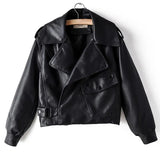 New Autumn Women Faux Leather Jacket Pu Motorcycle Biker Red Coat Turndown Collar Loose Streetwear Black Punk
